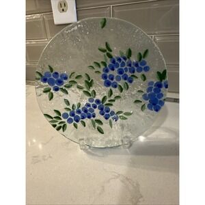 Fused Glass Blueberry Plate Signed by Artist Anne C. Ross 7 inch Vintage